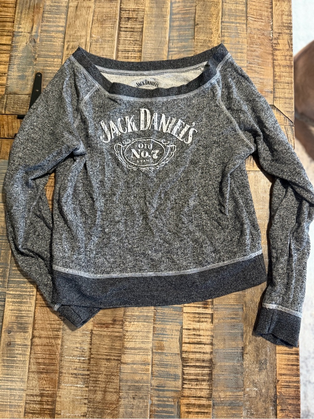 Jack Daniels Gray Off-Shoulder Pullover Sweater